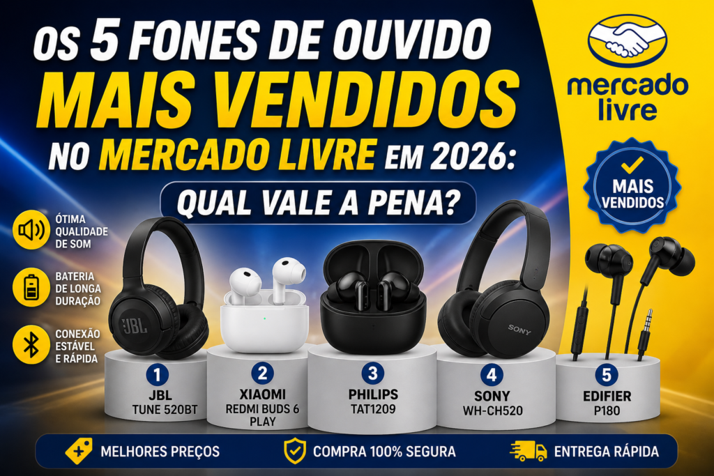 fones de ouvido mais vendidos 2026 bluetooth melhores modelos custo benefício JBL Soundcore fone para academia sem fio Mercado Livre